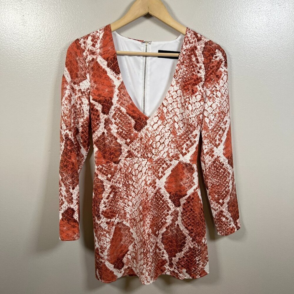 NBD X Naven Rachel Mini Dress Size XS Red Snake Party Event Date Night Plunge - Picture 2 of 11